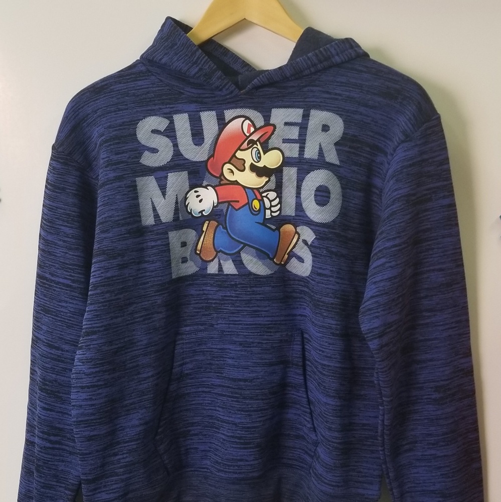 Hooded sweatshirt,  Super Mario Bros., blue, brand